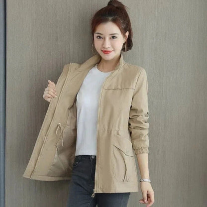 Aurora | Casual Lightweight Drawstring Jacket — Khaki — Alfa Empire, view 2