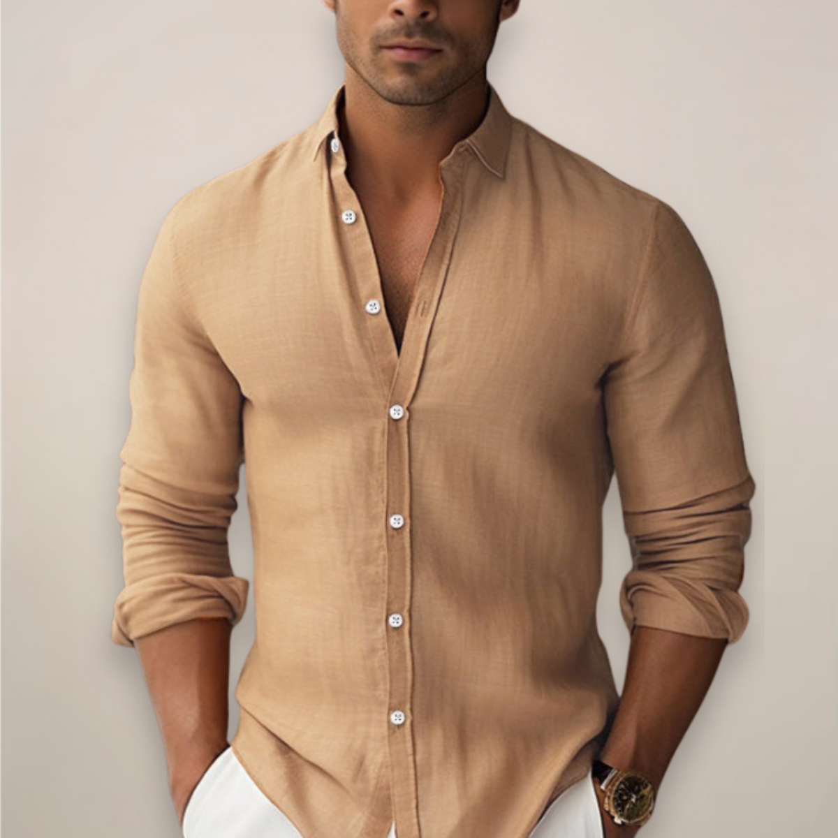 Bailey | Casual Summer Button Shirt — Khaki — Alfa Empire, view 4