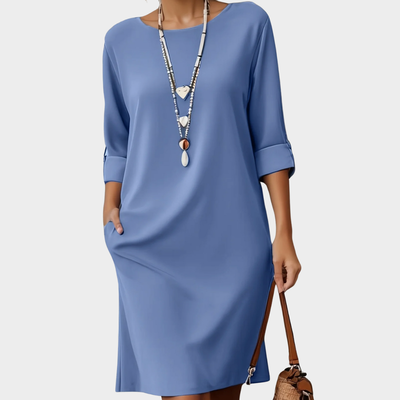 Beatrice | Comfortable Round Neck Dress — Blue — Alfa Empire, view 1