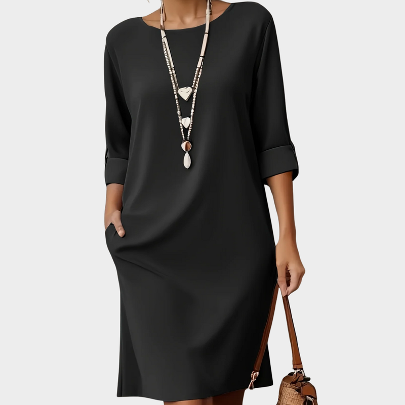 Beatrice | Comfortable Round Neck Dress — Black — Alfa Empire, view 2