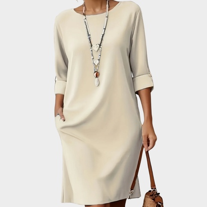 Beatrice | Comfortable Round Neck Dress — Apricot — Alfa Empire, view 3