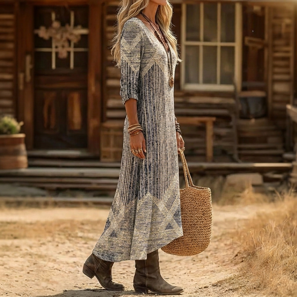Beatriz | Vintage Long Sleeve Casual Dress — Alfa Empire, view 2