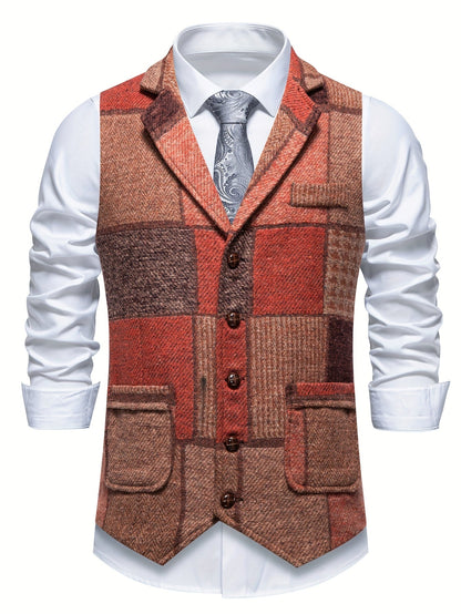 Benedict | Patchwork Vest with Herringbone Pattern — Orange — Alfa Empire, view 5