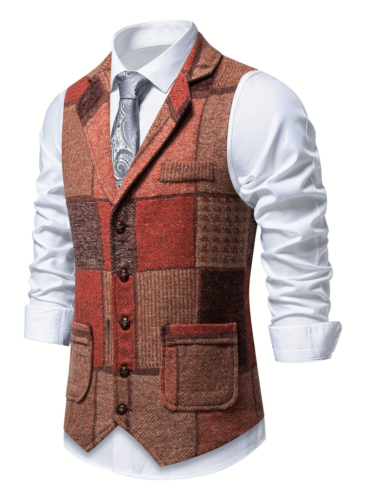 Benedict | Patchwork Vest with Herringbone Pattern — Alfa Empire, view 6