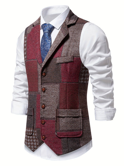 Benedict | Patchwork Vest with Herringbone Pattern — Alfa Empire, view 7