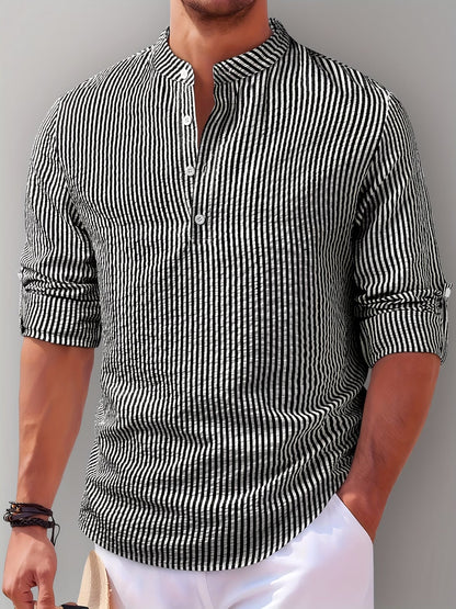 Bennett | Classic Stripe Casual Shirt — Black — Alfa Empire, view 3