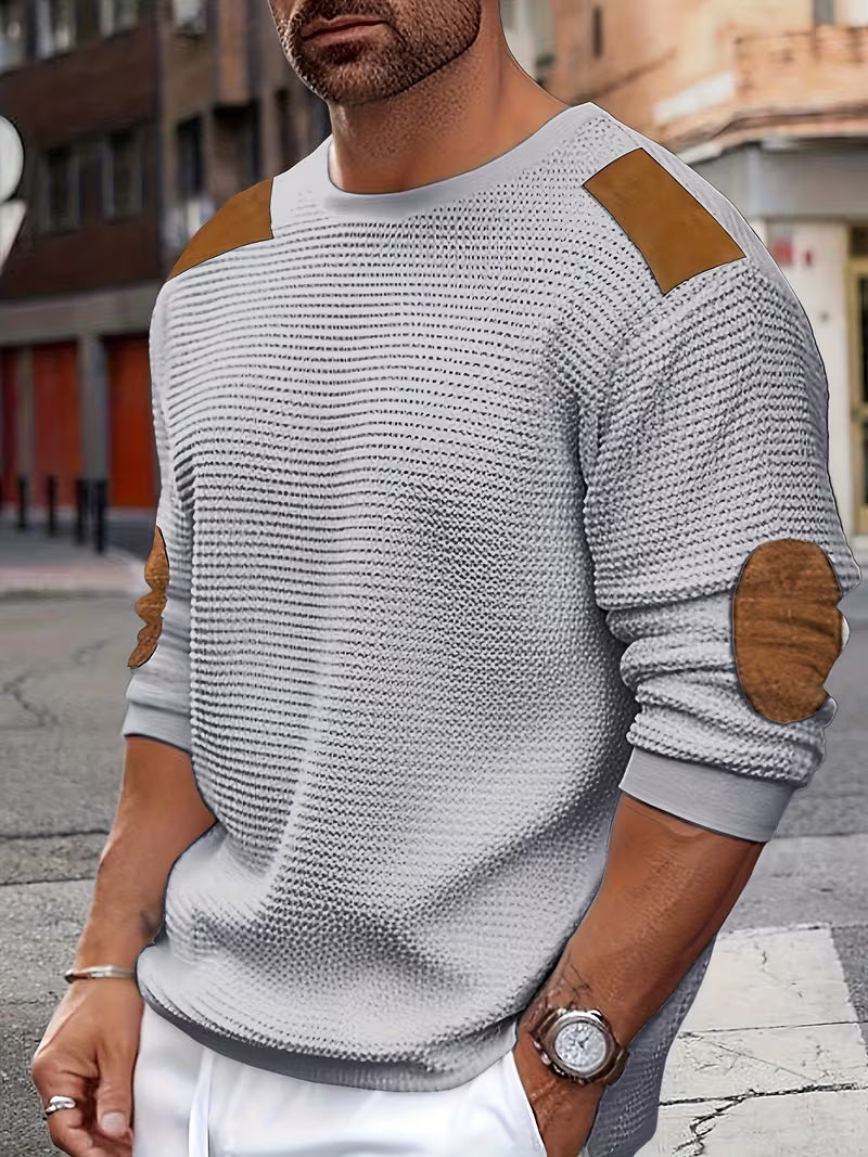 Bennett | Casual Patch Waffle Knit Sweatshirt — Grey — Alfa Empire, view 3