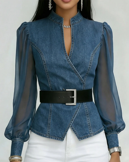 Bernadette | Belted Statement Top — Sky Blue — Alfa Empire, view 1