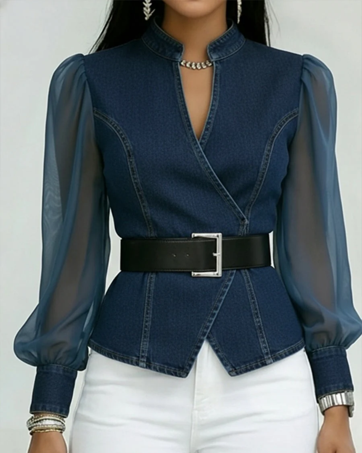 Bernadette | Belted Statement Top — Dark Blue — Alfa Empire, view 4