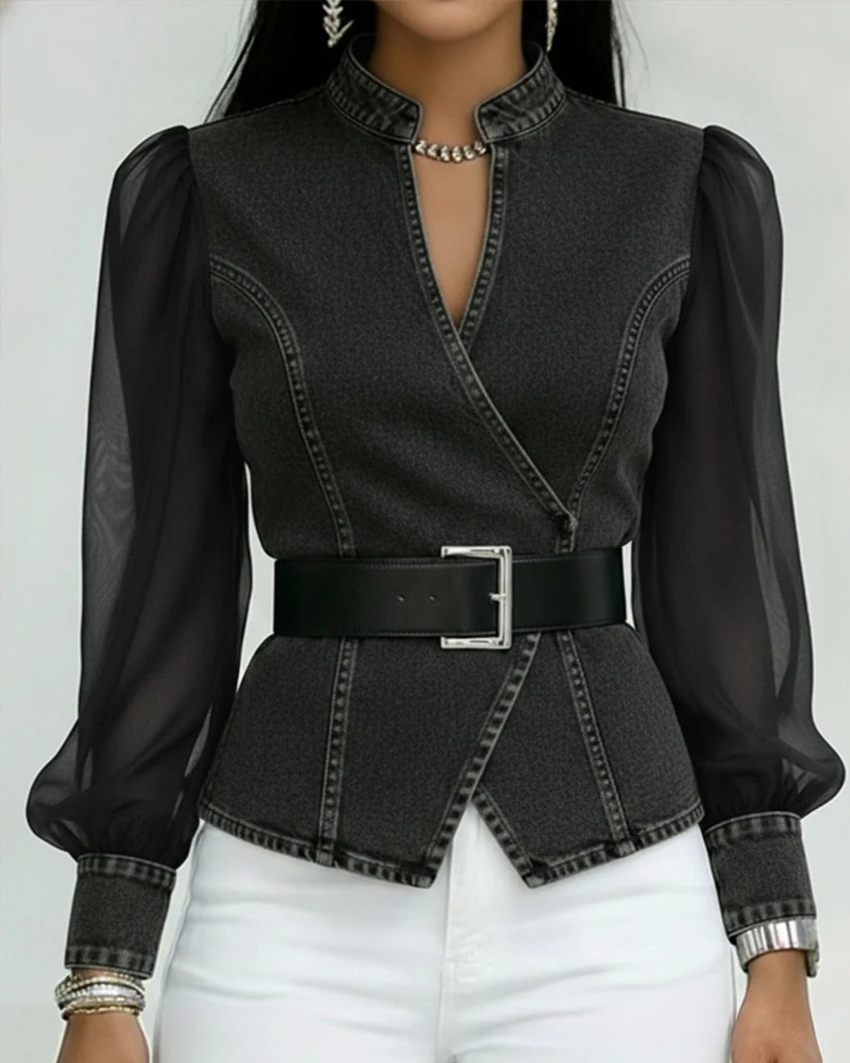 Bernadette | Belted Statement Top — Black — Alfa Empire, view 5