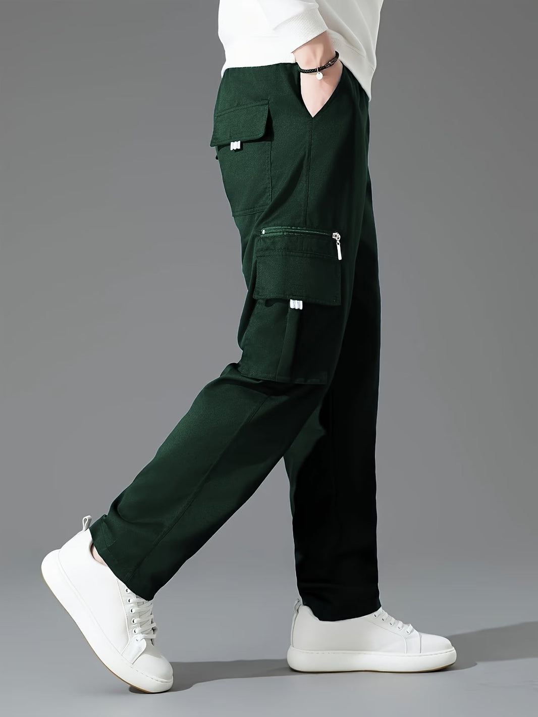 Blake | Retro Style Thickened Loose Cargo Pants — Green — Alfa Empire, view 1