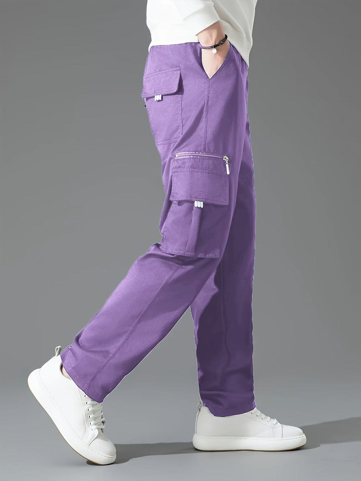 Blake | Retro Style Thickened Loose Cargo Pants — Purple — Alfa Empire, view 3