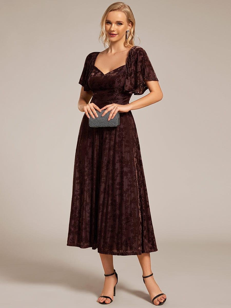 Velvet Stretchy Short Sleeve Tea Length Wedding Guest Dress