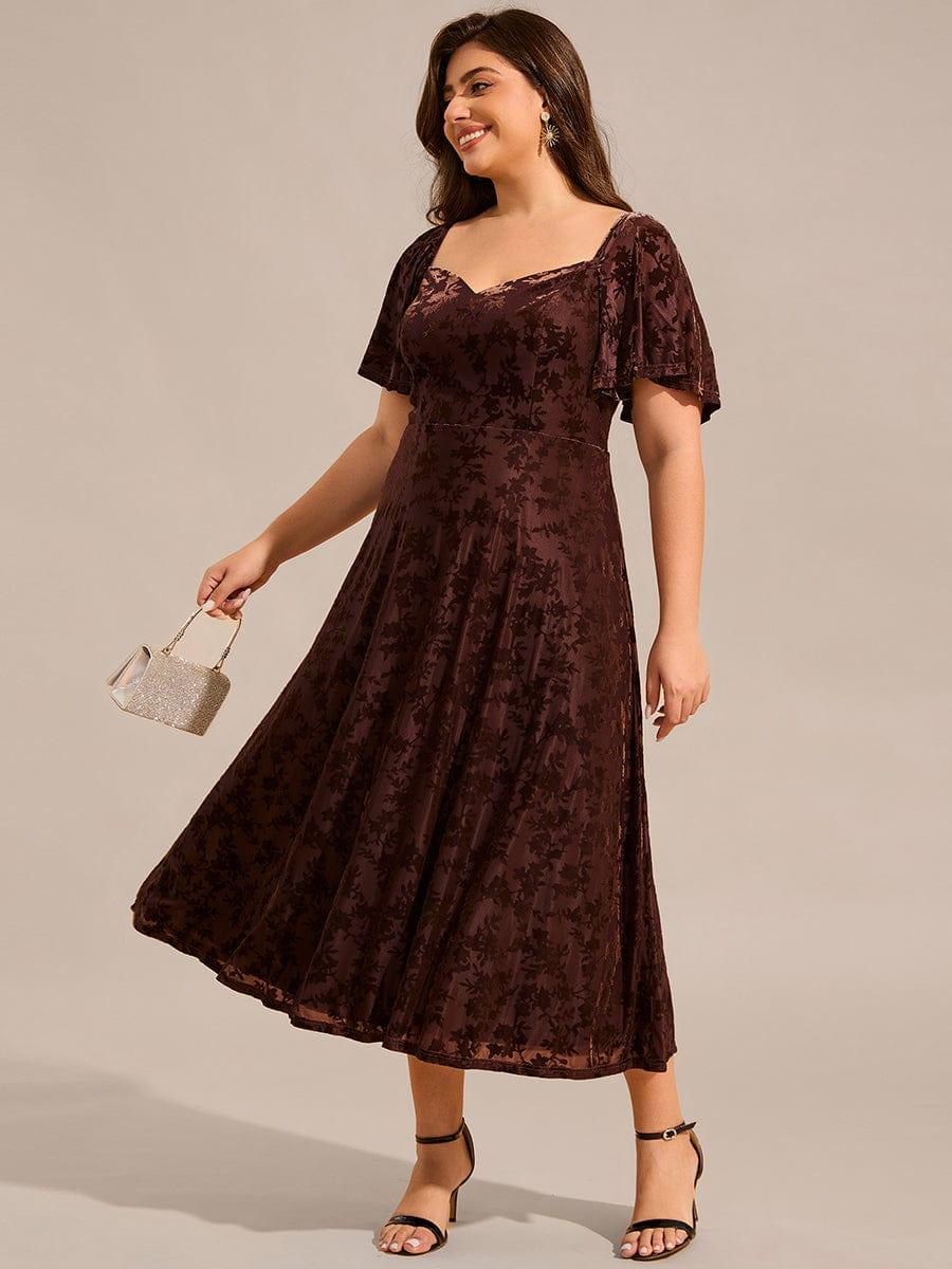 Velvet Stretchy Short Sleeve Tea Length Wedding Guest Dress
