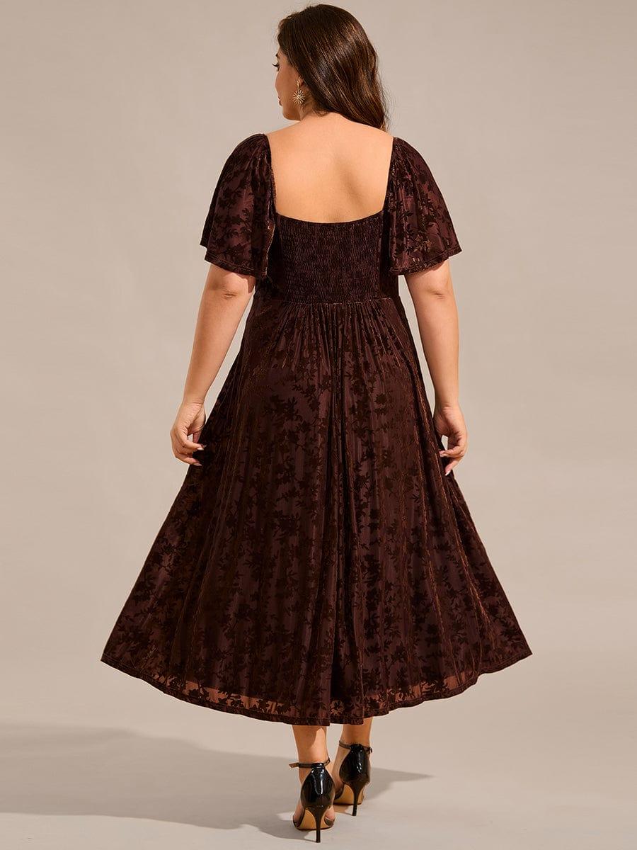 Velvet Stretchy Short Sleeve Tea Length Wedding Guest Dress