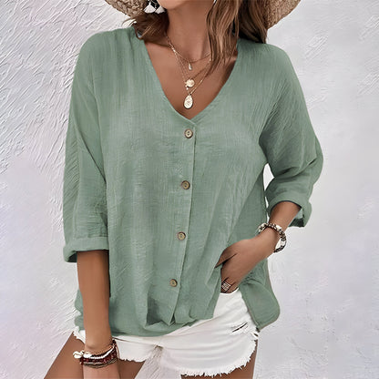Bonnie | Casual Relaxed Button-Up Blouse — Green — Alfa Empire, view 1
