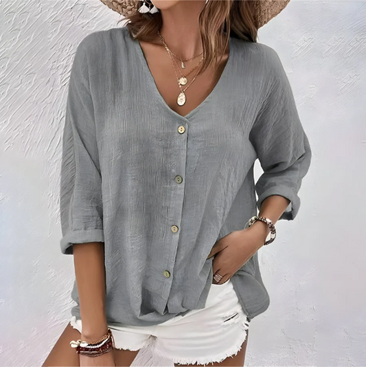 Bonnie | Casual Relaxed Button-Up Blouse — Gray — Alfa Empire, view 2