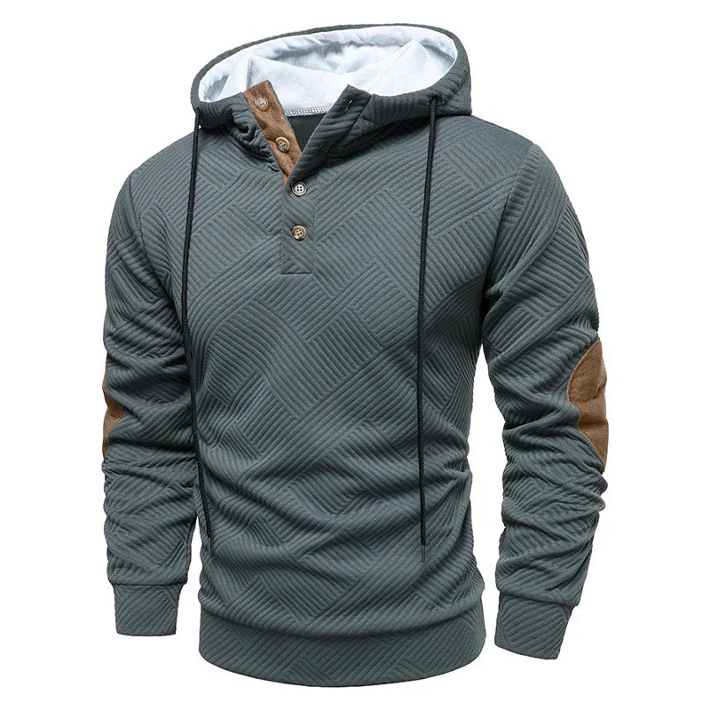 Bradley | Modern Hooded Button Sweater — Grey — Alfa Empire, view 1