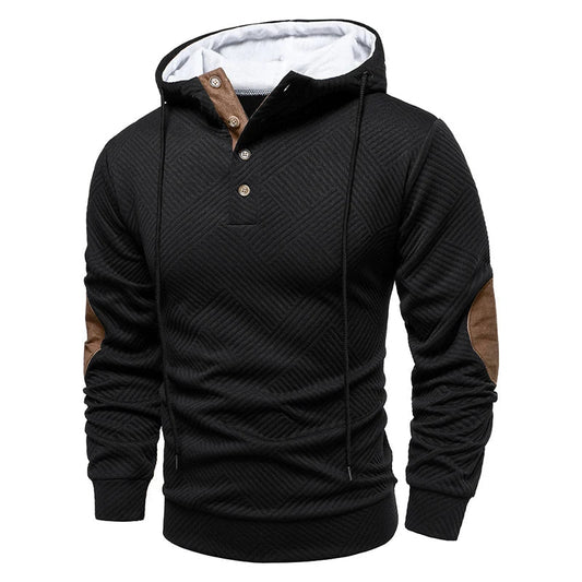 Bradley | Modern Hooded Button Sweater — Black — Alfa Empire, view 2