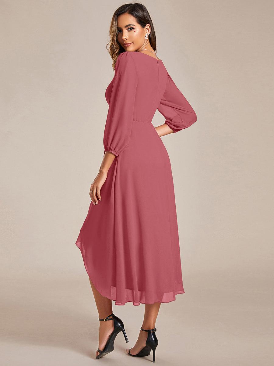 Chiffon See-Through 3/4 Sleeves V-Neck A-Line Wedding Guest Dress