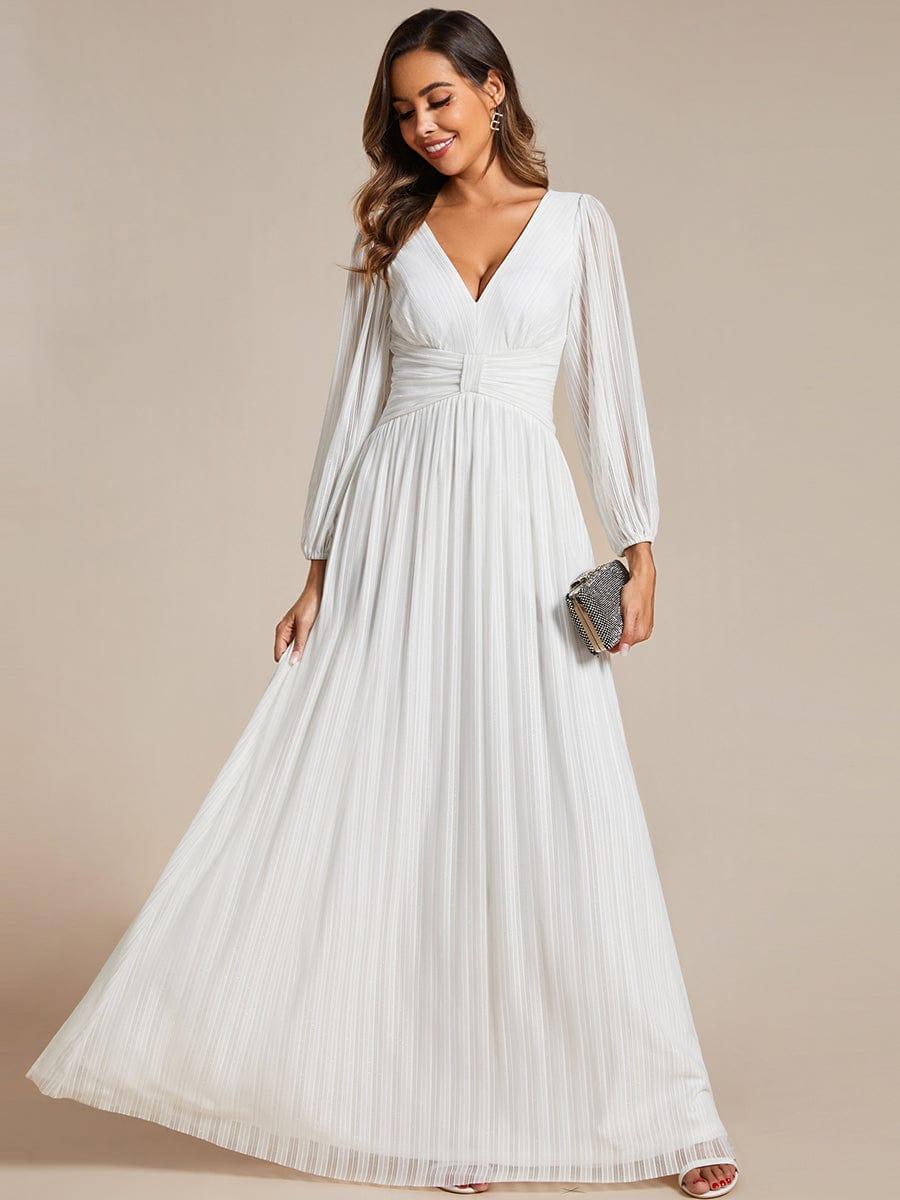 Sequin Long Lantern Sleeves Maxi Wedding Guest Dress — White