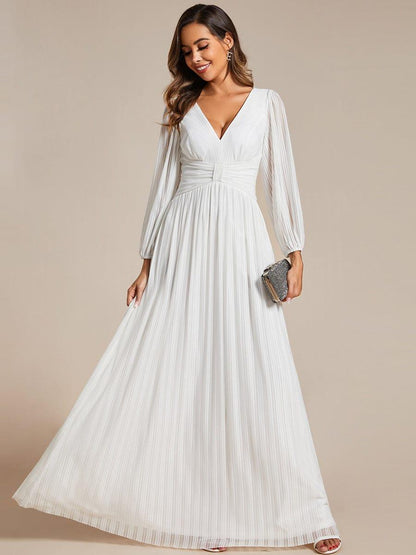 Sequin Long Lantern Sleeves Maxi Wedding Guest Dress — White