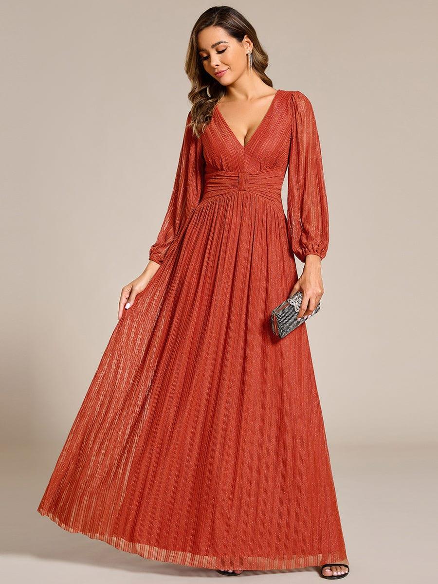 Sequin Long Lantern Sleeves Maxi Wedding Guest Dress — Burnt Orange