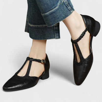 Caitlin | Classic Braided T-Bar Block Heel Shoes — Alfa Empire, view 3