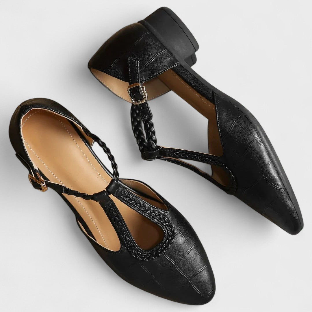 Caitlin | Classic Braided T-Bar Block Heel Shoes — Alfa Empire, view 6