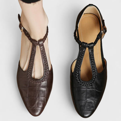 Caitlin | Classic Braided T-Bar Block Heel Shoes — Alfa Empire, view 7