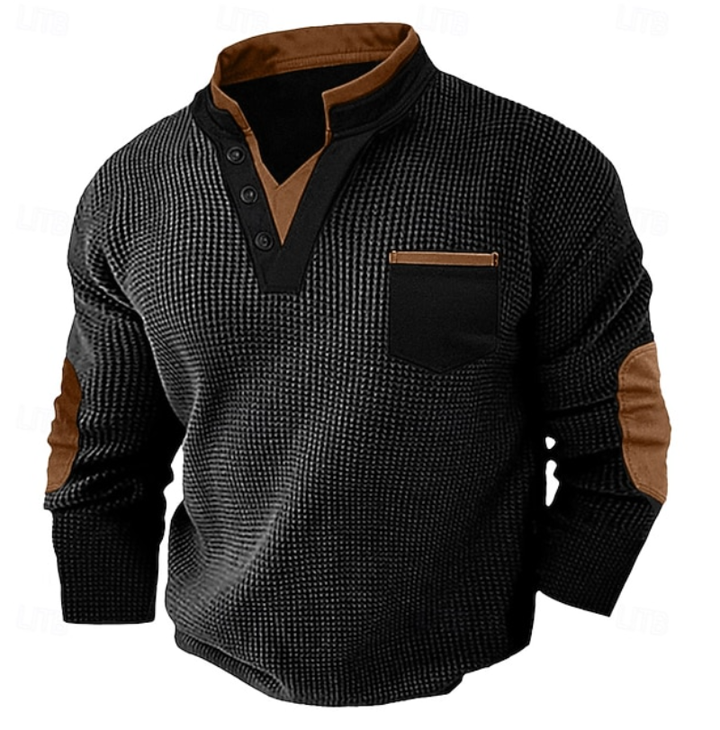 Calder | Casual Textured Pocket Sweater — Black — Alfa Empire, view 2