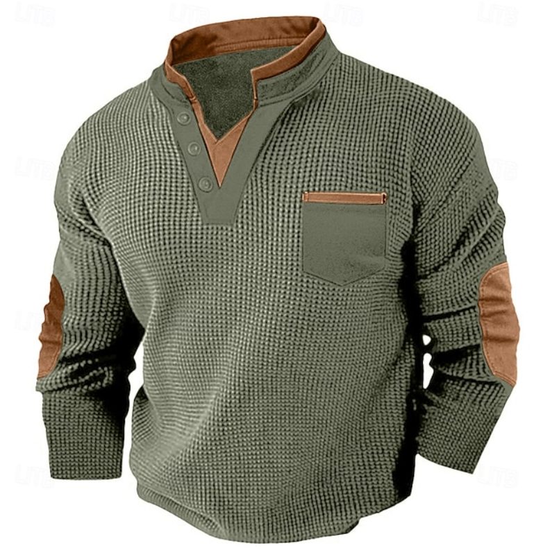 Calder | Casual Textured Pocket Sweater — Green — Alfa Empire, view 3
