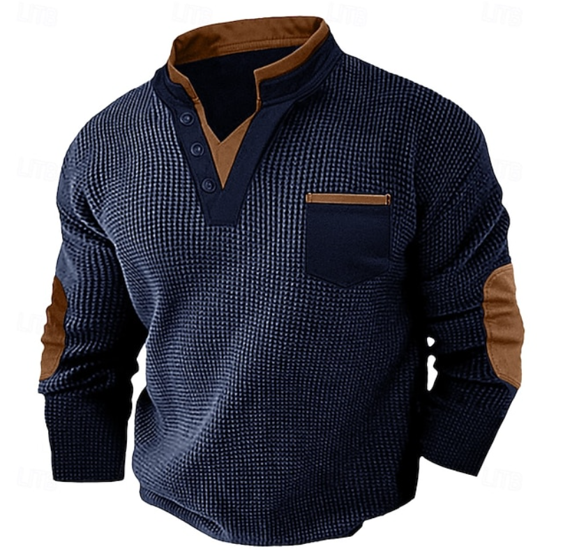 Calder | Casual Textured Pocket Sweater — Navy Blue — Alfa Empire, view 4