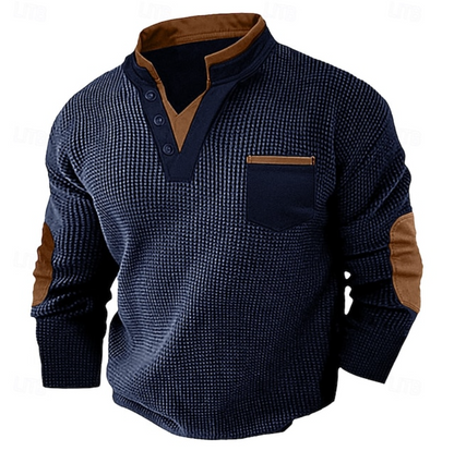 Calder | Casual Textured Pocket Sweater — Navy Blue — Alfa Empire, view 4