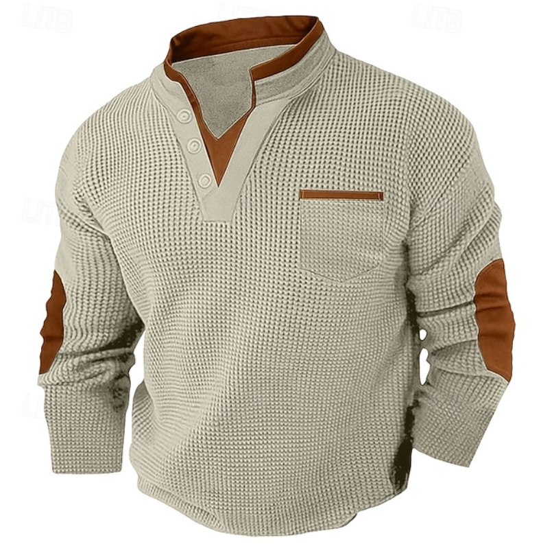 Calder | Casual Textured Pocket Sweater — Beige — Alfa Empire, view 5