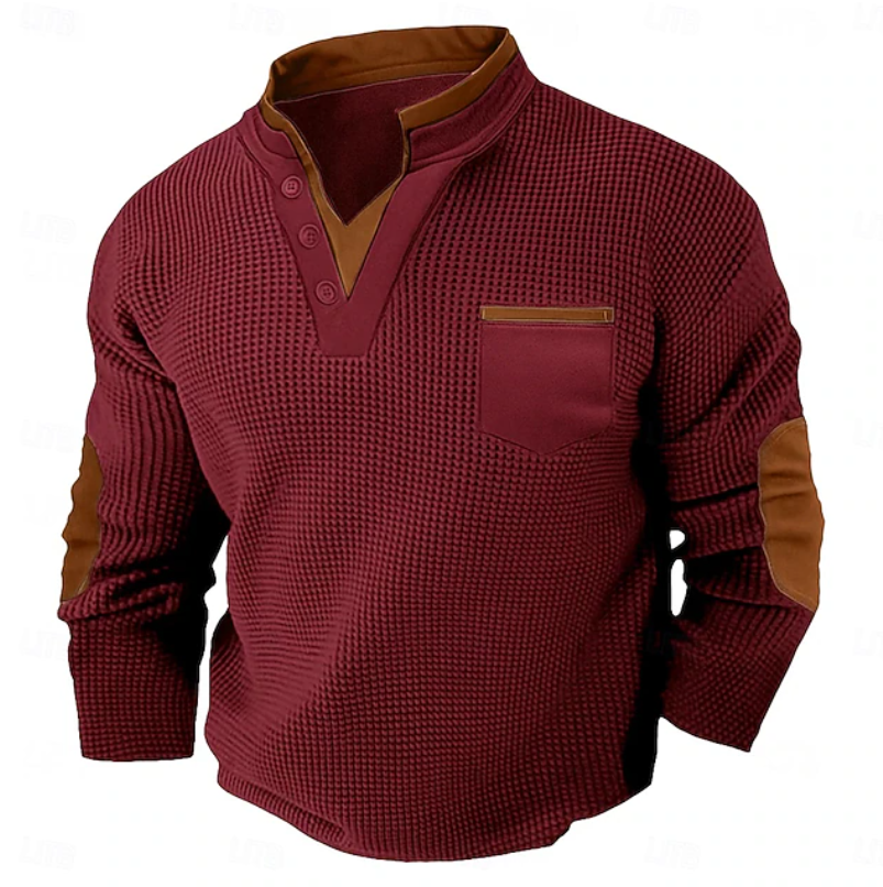 Calder | Casual Textured Pocket Sweater — Red — Alfa Empire, view 6