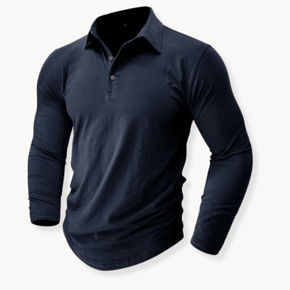 Callan | Casual Long Sleeve Collared Polo — Blue — Alfa Empire, view 4