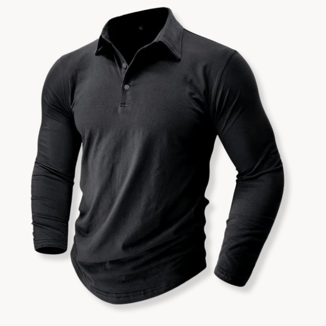 Callan | Casual Long Sleeve Collared Polo — Black — Alfa Empire, view 9