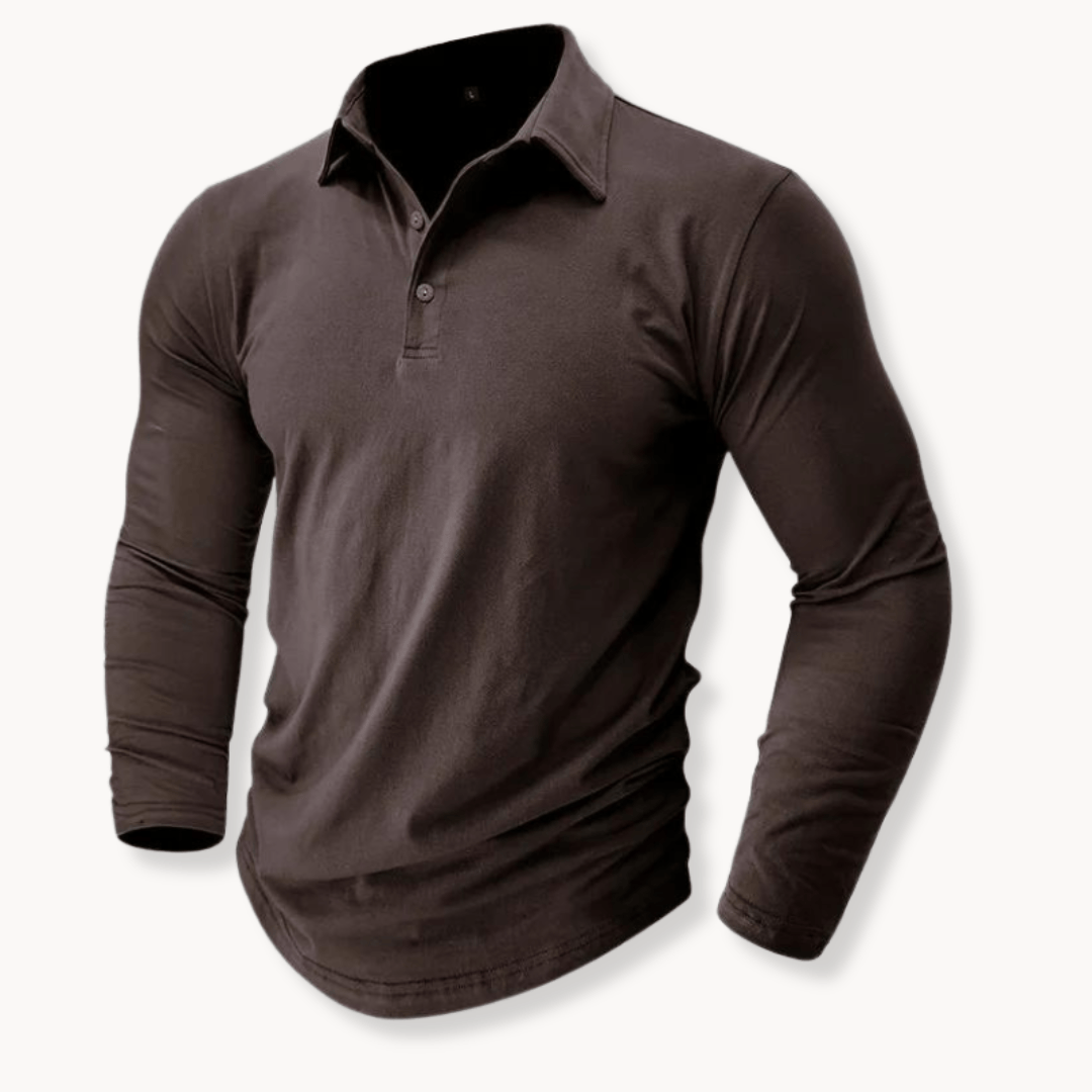 Callan | Casual Long Sleeve Collared Polo — Brown — Alfa Empire, view 11