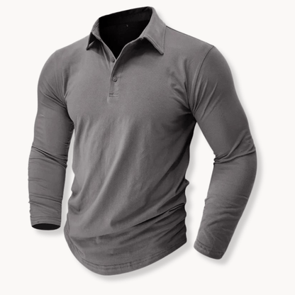 Callan | Casual Long Sleeve Collared Polo — Grey — Alfa Empire, view 13