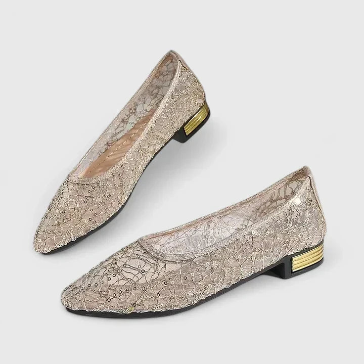 Camille | Textured Metallic Ballet Flats — Gold — Alfa Empire, view 1