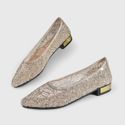 Camille | Textured Metallic Ballet Flats — Gold — Alfa Empire, view 1