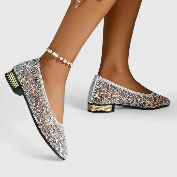 Camille | Textured Metallic Ballet Flats — Alfa Empire, view 3