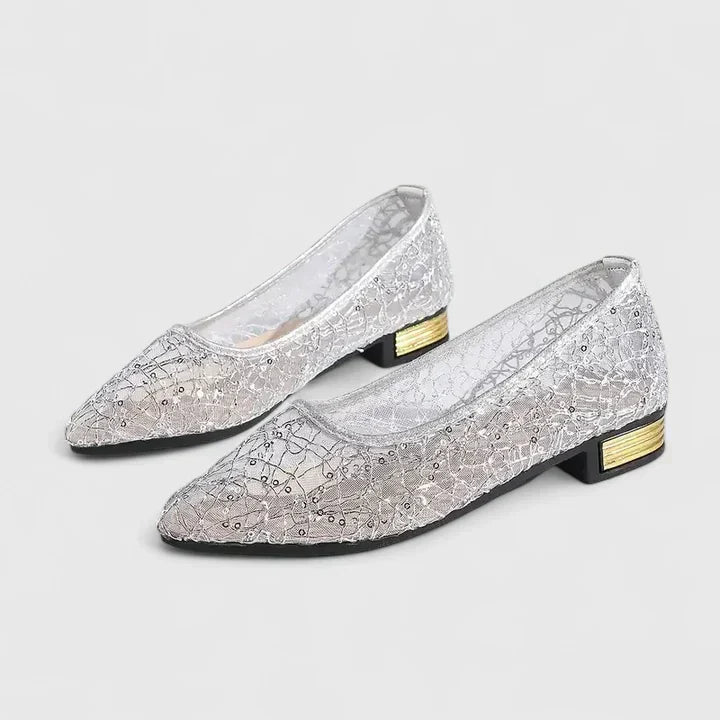 Camille | Textured Metallic Ballet Flats — Silver — Alfa Empire, view 4