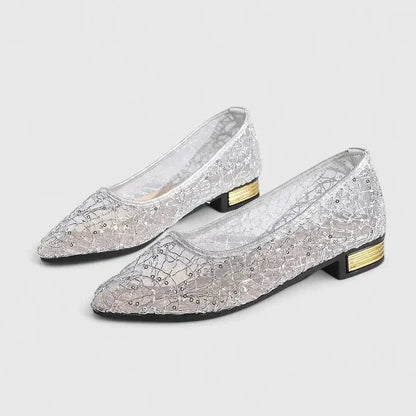 Camille | Textured Metallic Ballet Flats — Silver — Alfa Empire, view 4