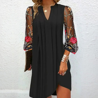 Camille | Refined Floral Sleeve Dress — Black — Alfa Empire, view 1