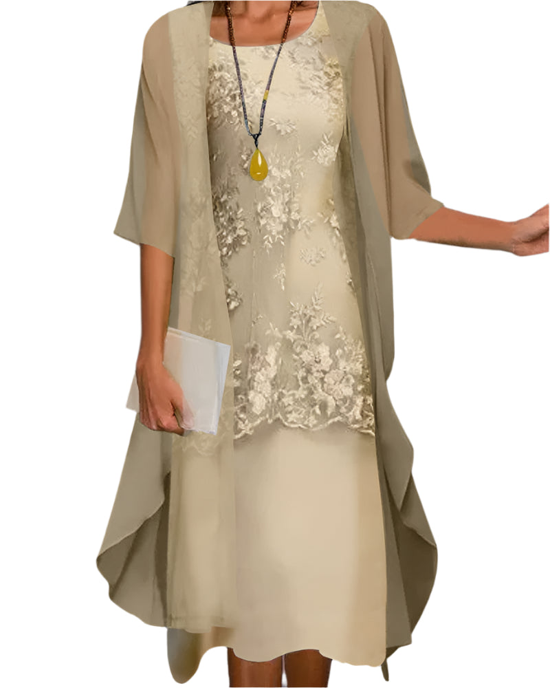 Caroline | Modern Flowing Sheer Sleeve Midi Dress — Yellow — Alfa Empire, view 2