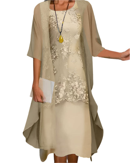 Caroline | Modern Flowing Sheer Sleeve Midi Dress — Yellow — Alfa Empire, view 2