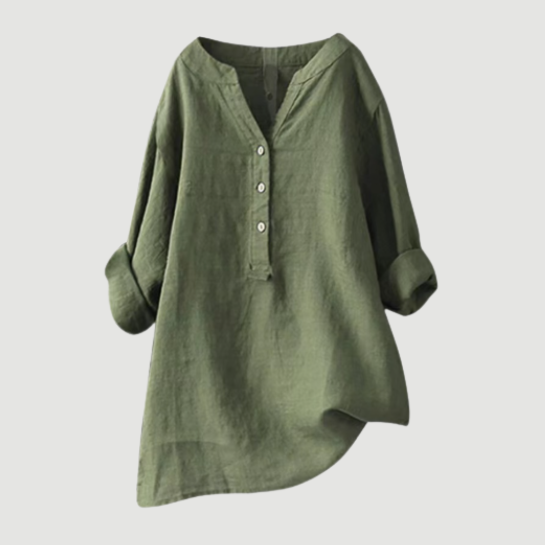 Cassia | Refined V-Neck Button-Down Shirt — Alfa Empire, view 2