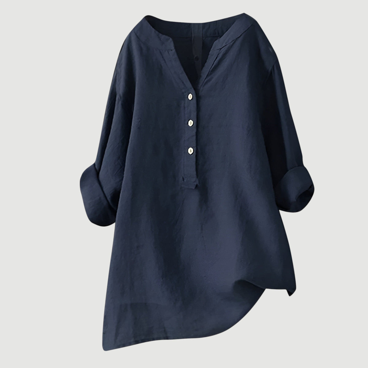Cassia | Refined V-Neck Button-Down Shirt — Navy Blue — Alfa Empire, view 5